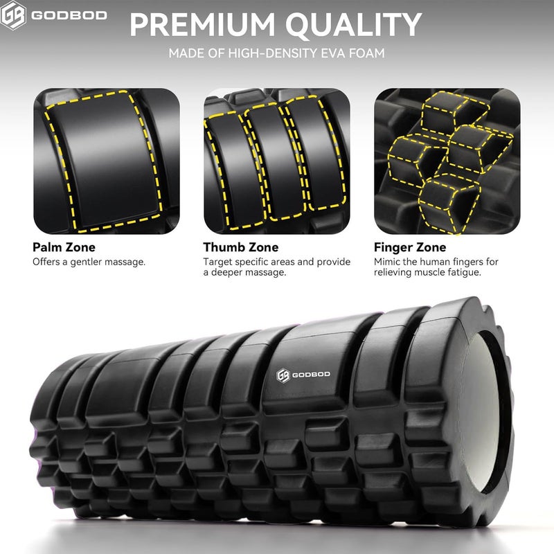 GODBOD Strong Foam Roller - Deep Tissue Medium Density Muscle Massager with Myofascial Trigger Point Release, Back Massage Roller for Soreness and Mobility 13 x 5.5 Inch - Image 3
